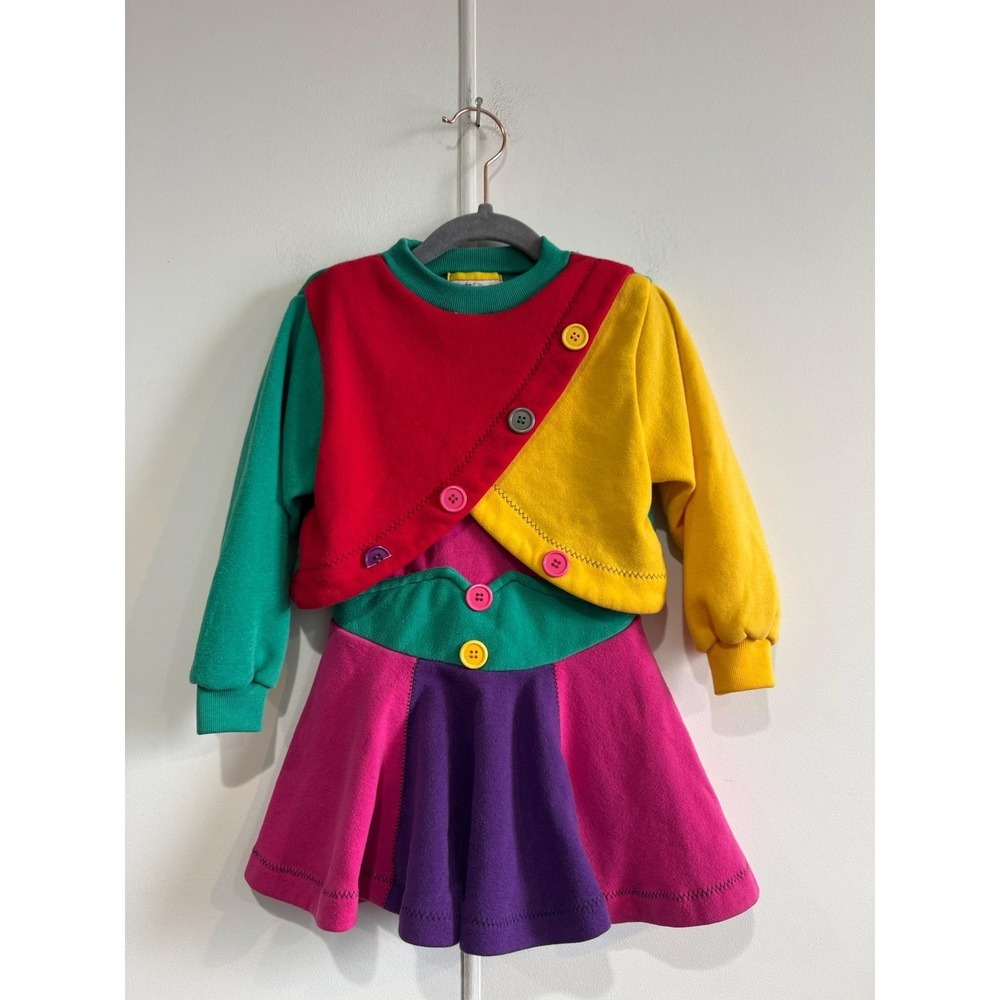 Tote Town Dress Set Girls 3T Multicolor Fleece Sweatshirt Skirt Colorblock